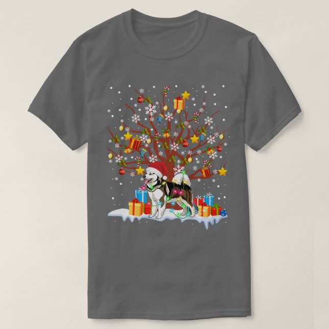 Camiseta Divertido árbol de Navidad Santa Alaska Perro aman (Diseño del anverso)
