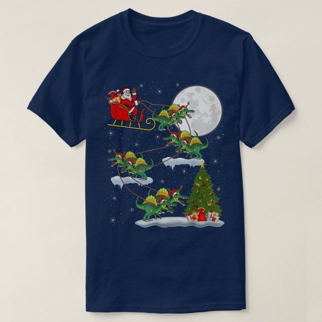 Camiseta Divertido árbol de Navidad Santa Riding Spinosauru (Diseño del anverso)
