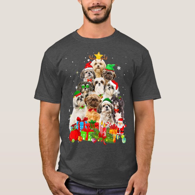 Camiseta Divertido árbol de navidad shih zu ilumina a perro (Anverso)