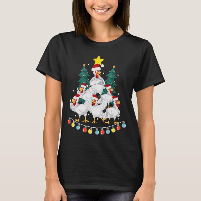 Camiseta Divertido árbol navideño de pollo ilumina a Chicke (Anverso)