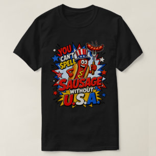 Camiseta Divertido arte cómico patriótico de salchicha BBQ