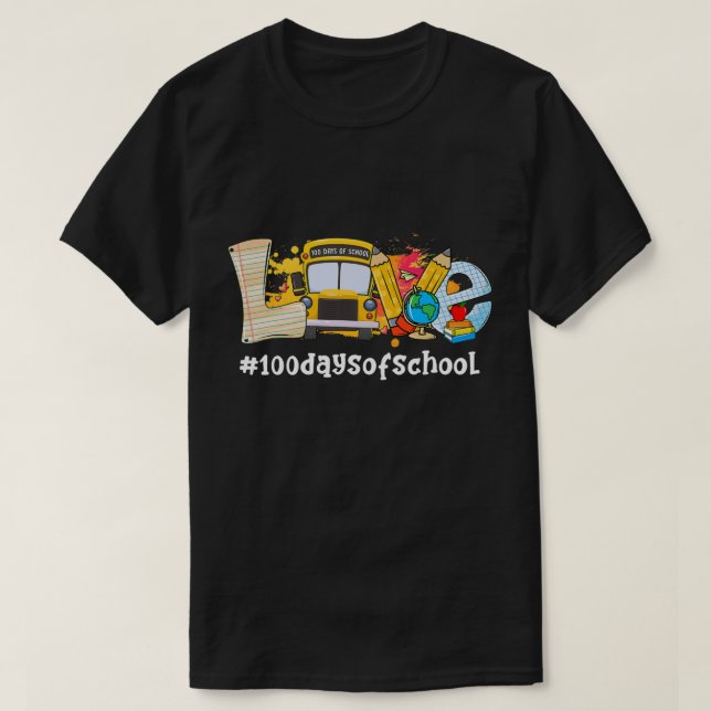 Camiseta Divertido Autobús Escolar 100 Días De Equipo Escol (Diseño del anverso)