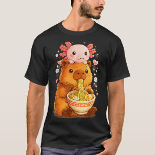 Camiseta Divertido axolote fideo anime kawaii y carpincho