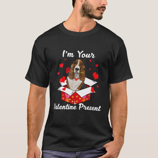 Camiseta Divertido Basset Hound Soy tu regalo de San Valent (Anverso)