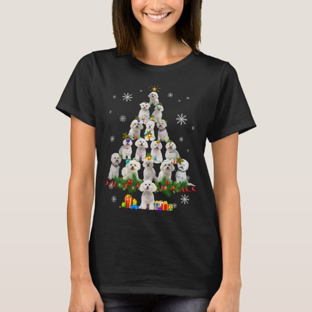 Camiseta Divertido Bichon Frise Christmas Tree Mascota Dog  (Anverso)