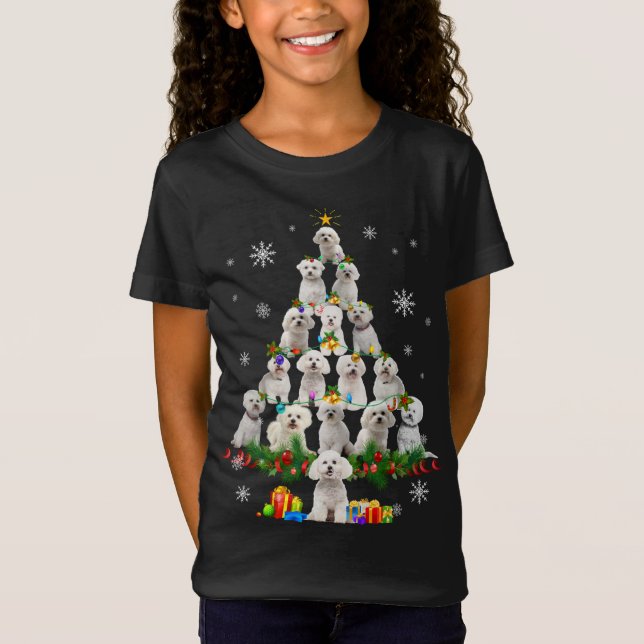 Camiseta Divertido Bichon Frise Christmas Tree Mascota Dog  (Anverso)