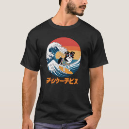 Camiseta Divertido borde de Collie Japonés Kanagawa Wave Do