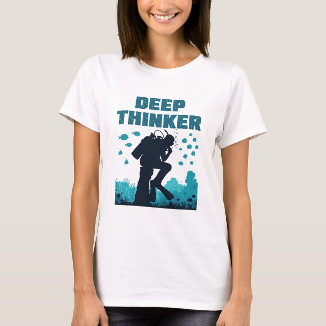 Camiseta Divertido buceo Scuba Deep Thinker Rodin (Anverso)