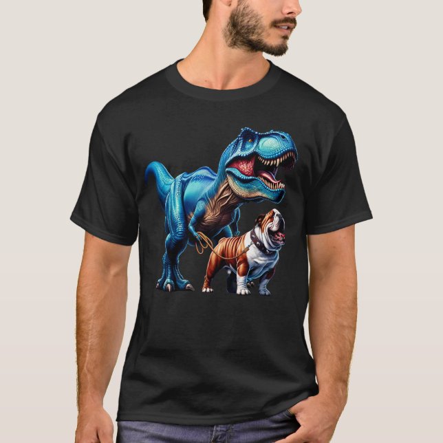 Camiseta Divertido Bulldog en inglés Dinosaur Walking Dog L (Anverso)