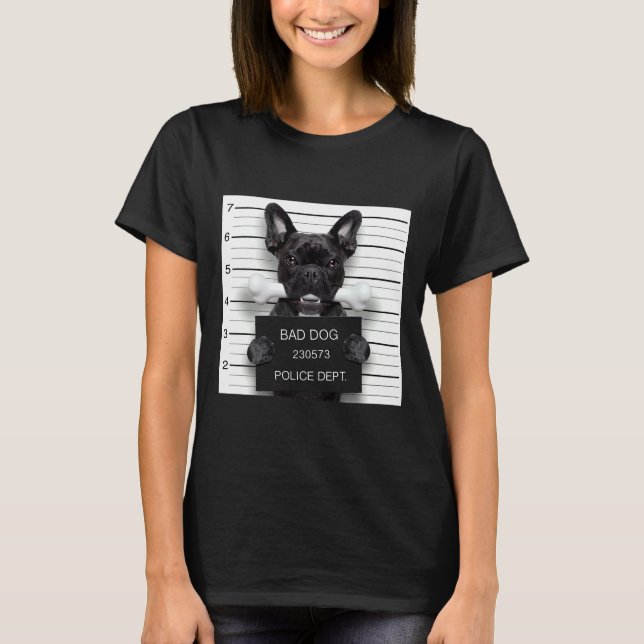 Camiseta Divertido Bulldog francés Mugshot teléfono Bulldog (Anverso)