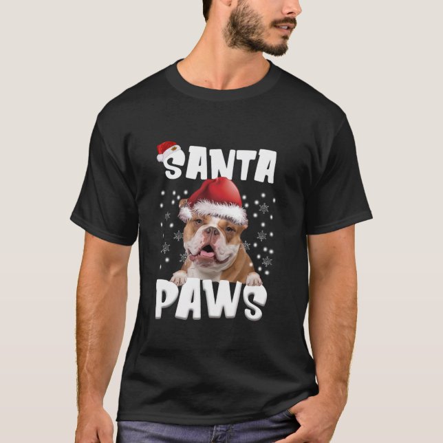 Camiseta Divertido Bulldog inglés antiguo Navidades alumbra (Anverso)
