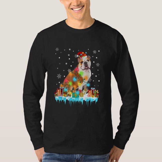 Camiseta Divertido Bulldog inglés Perro Árbol Navidades Luc (Anverso)
