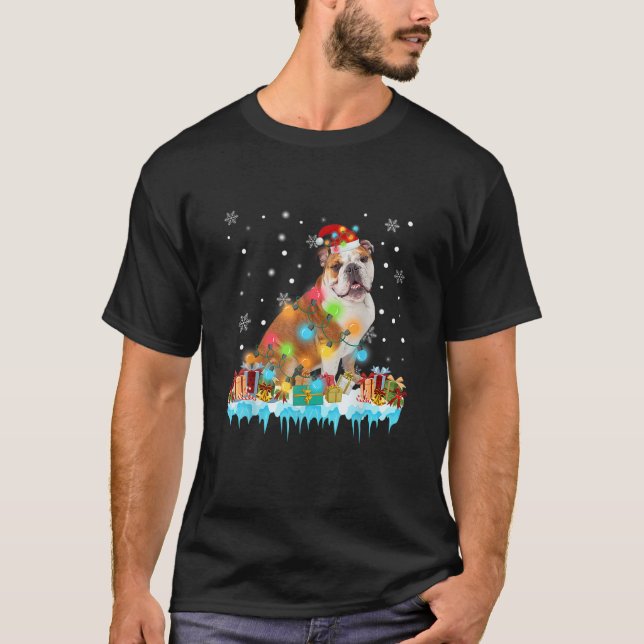Camiseta Divertido Bulldog inglés Perro Árbol Navidades Luc (Anverso)