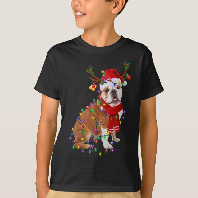 Camiseta Divertido Bulldog inglés Perro Árbol Navidades Luc (Anverso)