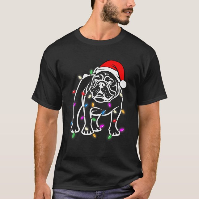 Camiseta Divertido Bulldog inglés Perro Árbol Navidades Luc (Anverso)