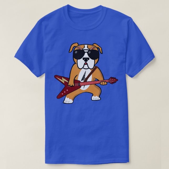Camiseta Divertido Bulldog Rocker Dog Jugando Rock Guita (Diseño del anverso)