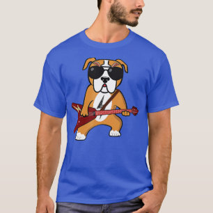 Camiseta Divertido Bulldog Rocker Dog Jugando Rock Guita