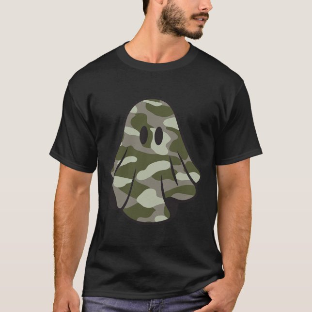 Camiseta Divertido camuflaje de Halloween Camo Ghost Hello  (Anverso)