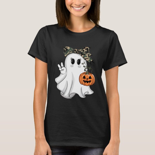 Camiseta Divertido camuflaje de Halloween Camo Ghost Hello  (Anverso)
