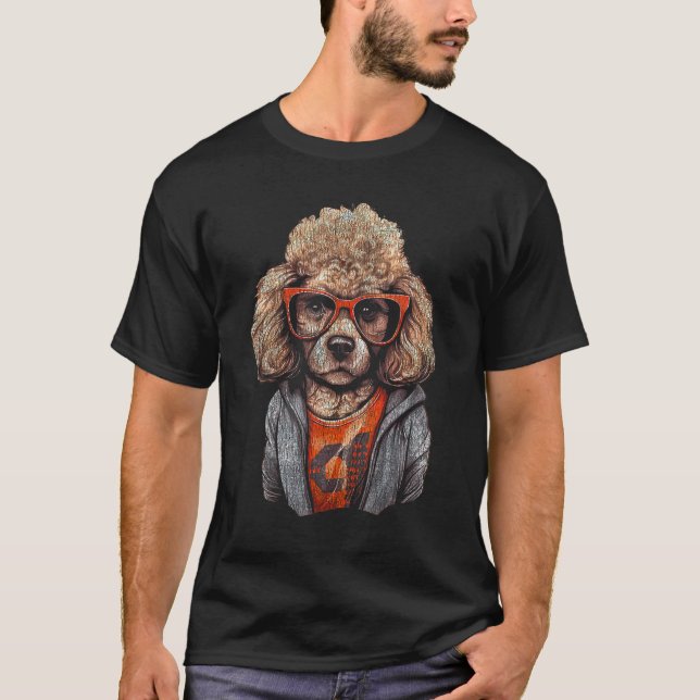Camiseta Divertido caniche con gafas nerviosas (Anverso)