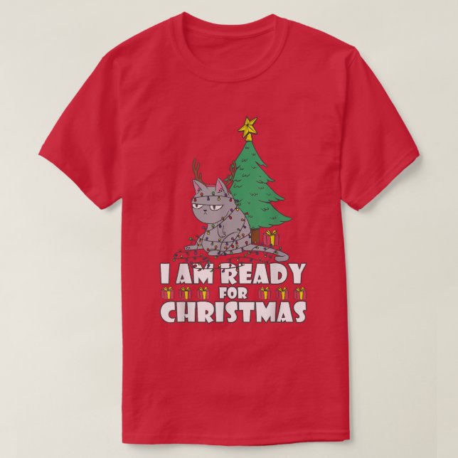 Camiseta Divertido Cat Christmas Tree Fairy Lights (Diseño del anverso)