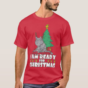 Camiseta Divertido Cat Christmas Tree Fairy Lights