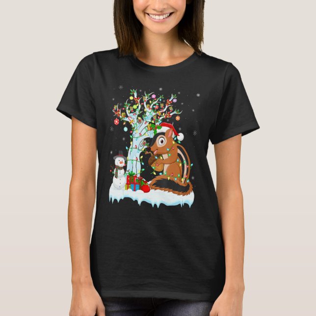 Camiseta Divertido Chipmunk Xmas Tree Light Santa Chipmunk  (Anverso)