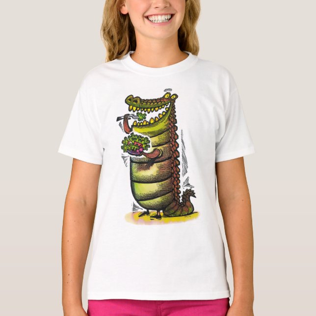 Camiseta Divertido cocodrilo comiendo una ensalada. (Anverso)