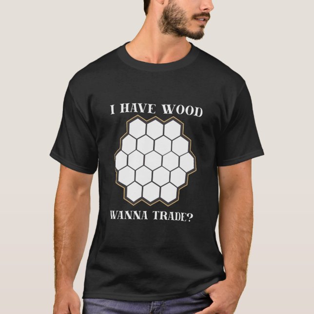 Camiseta Divertido Colonos de Caza Comercio de Madera (Anverso)