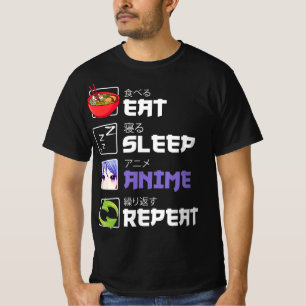 Camiseta Divertido comiendo para dormir anime repetir regal