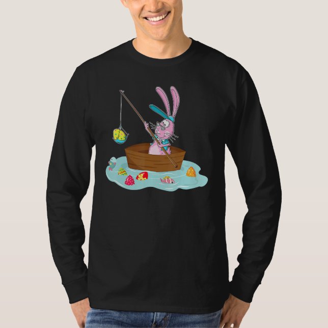 Camiseta Divertido conejo de Pascua pescando huevos cazando (Anverso)