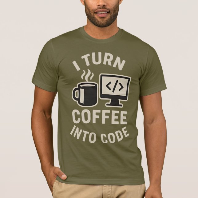 Camiseta Divertido Convierto Café En Código (Anverso)