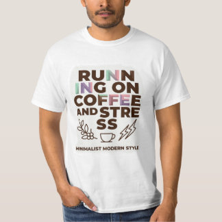 Camiseta Divertido Corriendo con Café y Estrés Modo Minimal