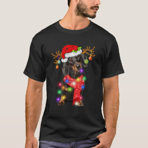 Camiseta Divertido Dachshund Santa Hat Xmas Luces Gig Perro