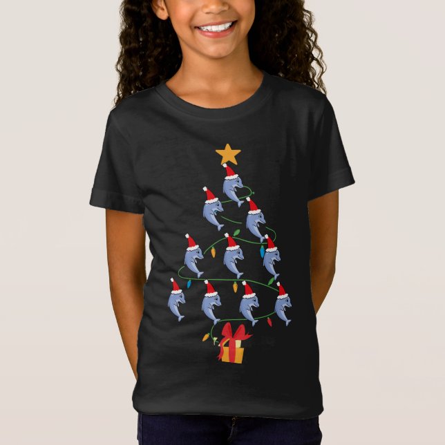 Camiseta Divertido delfín árbol de navidad Navidad Dolphins (Anverso)