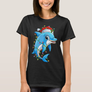 Camiseta Divertido delfín Santa Hat Árbol de Navidad encien