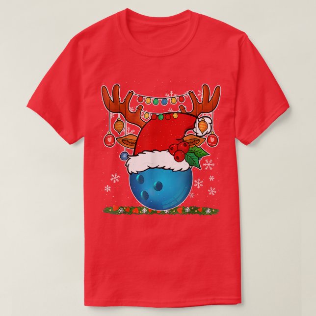 Camiseta Divertido deporte navidad Bowling Santa Hat Reinde (Diseño del anverso)