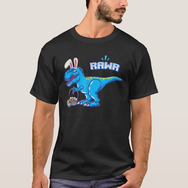Camiseta Divertido Dino Bunny de Pascua con una cesta de hu (Anverso)