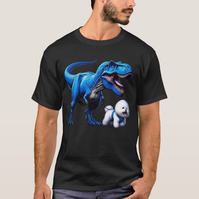 Camiseta Divertido Dinosaur Bichon Frise Walking Dog Lover (Anverso)