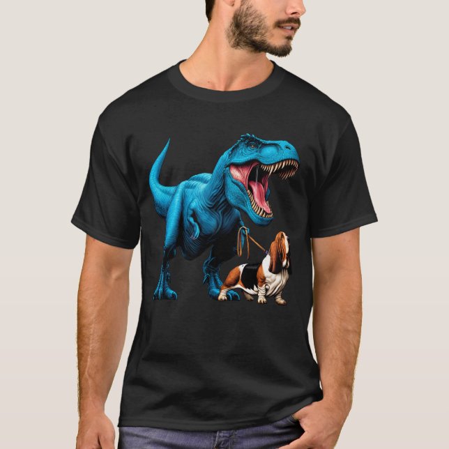 Camiseta Divertido Dinosaurio Basset Hound Walking Dog Love (Anverso)