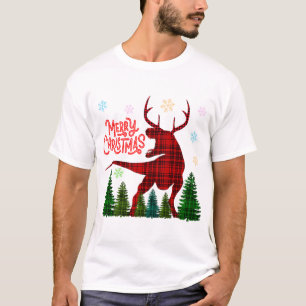 Camiseta divertido dinosaurio de navidad alegre ciervo cuad