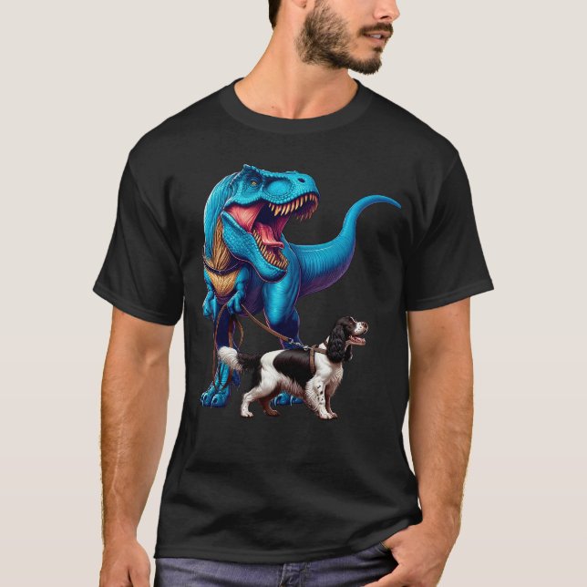 Camiseta Divertido Dinosaurio Inglés Springer Spaniel Walki (Anverso)