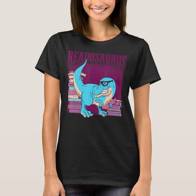 Camiseta Divertido Dinosaurio leyendo libros Biblioteca Boo (Anverso)