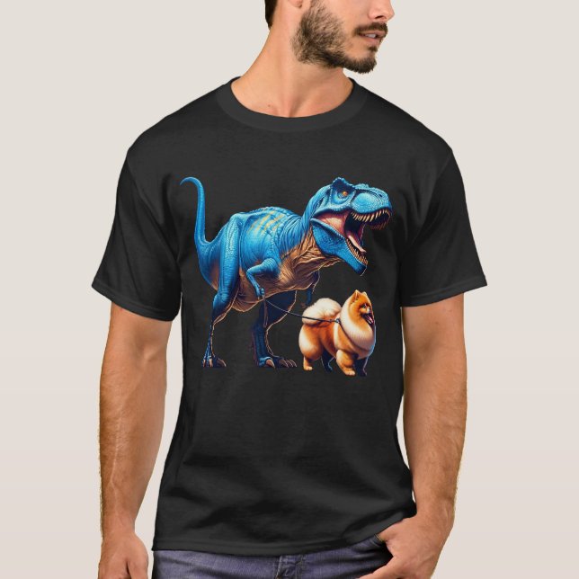 Camiseta Divertido Dinosaurio Pomeranian Walking Dog Lover (Anverso)