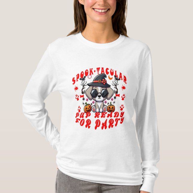 Camiseta ¡Divertido diseño de calabaza de perro en Hallowee (Anverso)