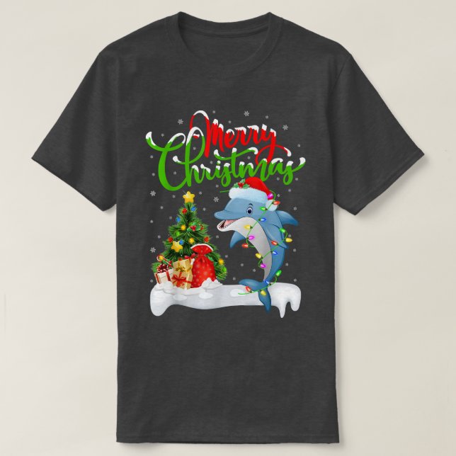 Camiseta Divertido Dolphin Fish Lover Xmas Lighing Dolphin  (Diseño del anverso)