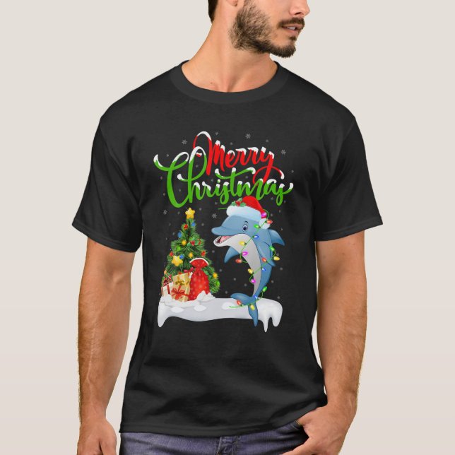 Camiseta Divertido Dolphin Fish Lover Xmas Lighing Dolphin  (Anverso)
