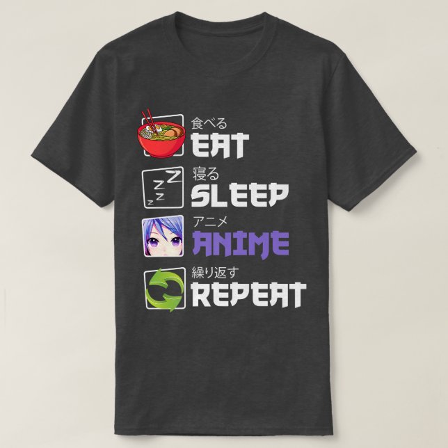 Camiseta Divertido Eat Sleep Anime Repetir Anime Japan Mang (Diseño del anverso)