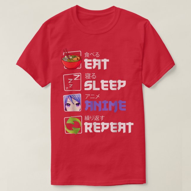Camiseta Divertido Eat Sleep Anime Repetir Anime Japan Mang (Diseño del anverso)