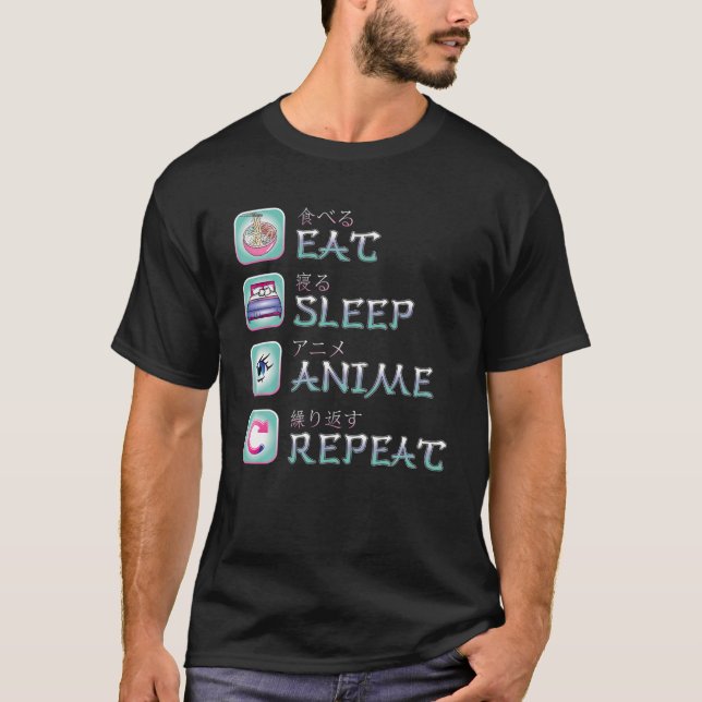 Camiseta Divertido Eat Sleep Anime Repetir Manga Anime Japo (Anverso)